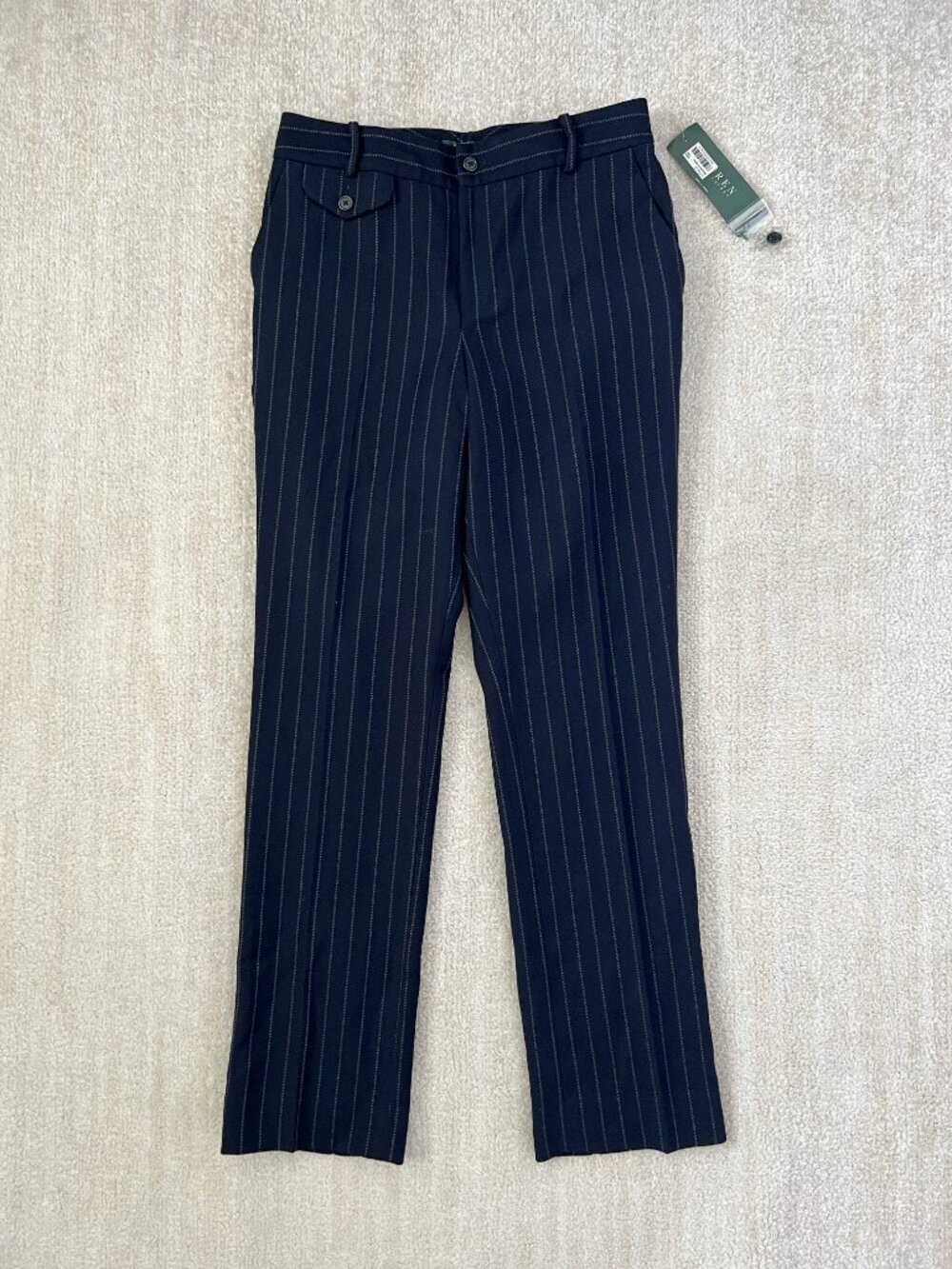 NWT Lauren Ralph Lauren Blue Wool Pinstripe Womens Suiting Trousers Pants 4P